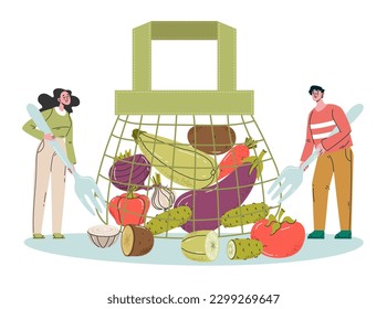 Food sustainable bag environment recycle eco zero waste concept. Vector graphic design illustration