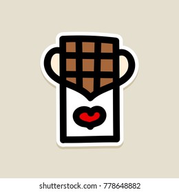 Food sweet chocolate dessert cacao milky. Valentine's day icon, doodle, hand drawn. Decoration for greeting cards, posters, patches, prints for clothes, emblems, sticker, icon, logo.