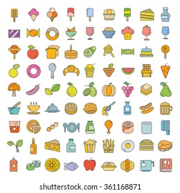 food and sweets icons, color theme