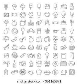 food and sweets icons, outline theme