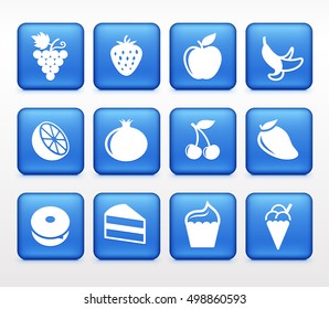 Food Sweets and Snacks on Blue Square Buttons