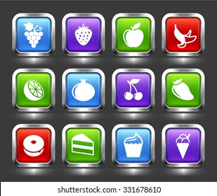 Food Sweets and Snacks on Color Square Buttons