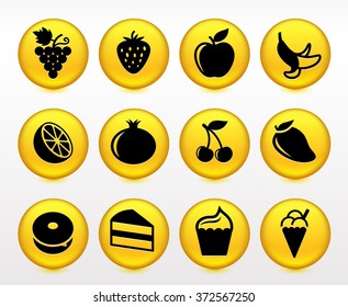 Food Sweets and Snacks on Yellow Round Buttons