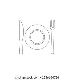 Food symbol. Restaurant plate, fork and spoon. simple flat vector icon illustration. outline line symbol - editable stroke