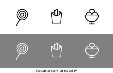 Food symbol set - flat outlined food symbols.