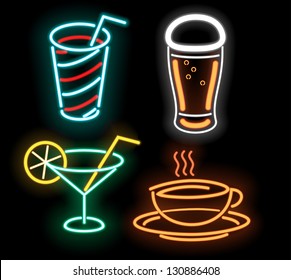 Food symbols in neon isolated on black