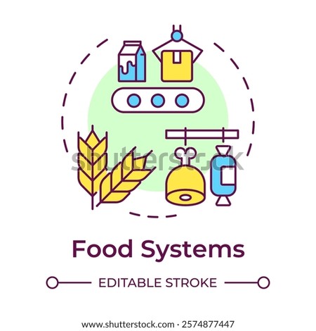 Food systems multi color concept icon. Production technology, supply chain. Conveyor belt. Round shape line illustration. Abstract idea. Graphic design. Easy to use in infographic, presentation