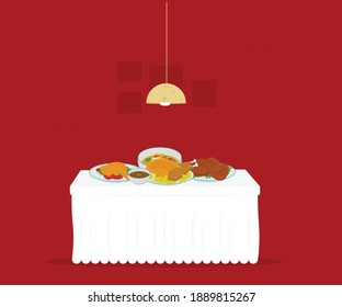 food with table flat design 2021

