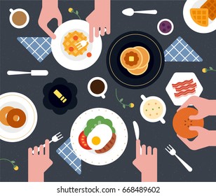 Food table top view vector illustration flat design