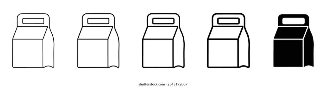 food takeaway bag icon Simple thin line logo set