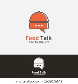Food Talk Logo Design Template. Illustration vector graphic of concept with serving platter and chat  icon. Perfect for food Discuss logo. food forum logo. Restaurants. Cooking business.