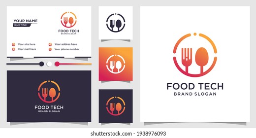 Food tech logo with creative concept and business card design Premium Vector