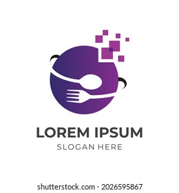food and tech logo vector with flat purple color style