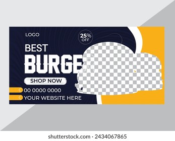 Food Template and Restaurant  billboard banner, Burger banner design, Food Design Banner, Fast Food digital template, Vector Template design, Delicious Food Restaurant Banner.