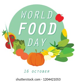 food with text in circle vector illustration for world food day in october