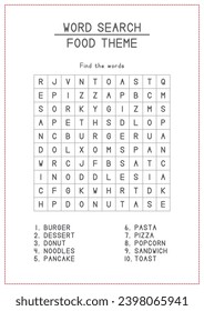 Food Theme Word Search for Kids Activity