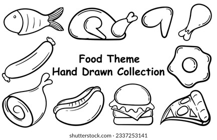 food themed hand drawn collection on white background