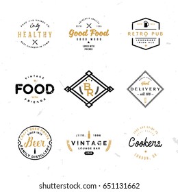 Food themed retro vintage badges templates for branding projects, menu, cafe, bar or pub menus, cards. Minimal and simple style.