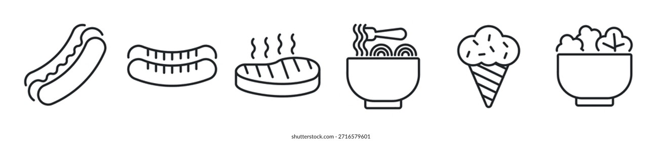 Conjunto de iconos de línea delgada de alimentos. Iconos mínimos de Web