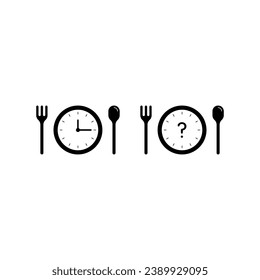food and time concept. fork, spoon and clock symbols. symbols for restaurants and cafes