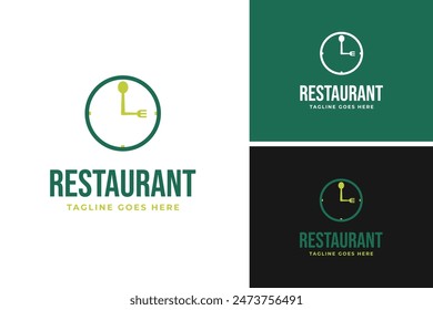 Food time with fork spoon combination logo design template vector illustration idea
