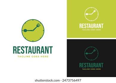 Food time with fork spoon combination logo design template vector illustration idea
