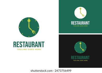 Food time with fork spoon combination logo design template vector illustration idea