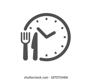 Food Time Icon. Meal Order Clock Sign. Restaurant Opening Hours Symbol. Quality Design Element. Flat Style Food Time Icon. Editable Stroke. Vector