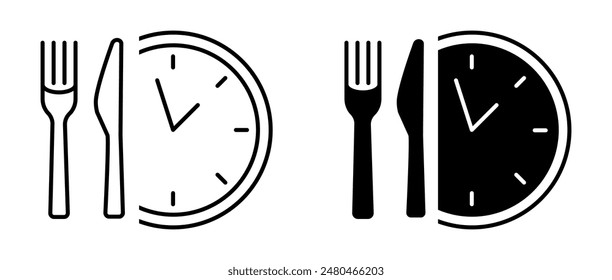 Food time icon. Meal order clock sign. Restaurant opening hours symbol.