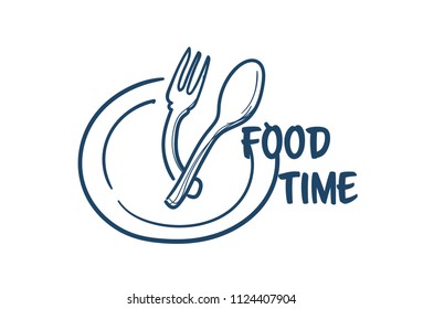 Food Time Plate With Spoon Fork Prepare For Eating Concept On White Background Sketch Doodle Vector Illustration