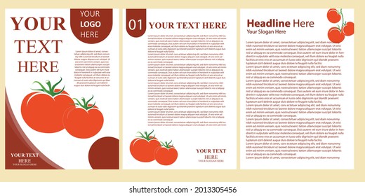 Vector de alimentos (tomate) 3 en una plantilla de diseño de volante de tamaño A4 para revista, asignación, evaluación 