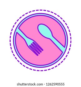 food tools. fork and spoon. Colored sketch with dotted border on white background