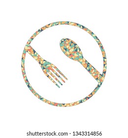 food tools. fork and spoon. Colored mosaic with polygons