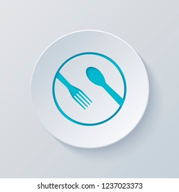 food tools. fork and spoon. Cut circle with gray and blue layers. Paper style