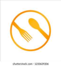 food tools. fork and spoon. Orange sign with low light on white background