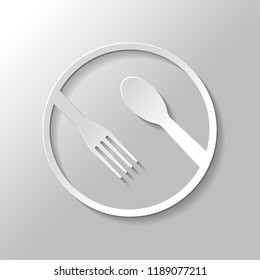 food tools. fork and spoon. Paper style with shadow on gray background