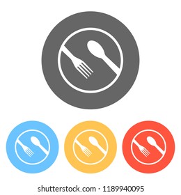 food tools. fork and spoon. Set of white icons on colored circles