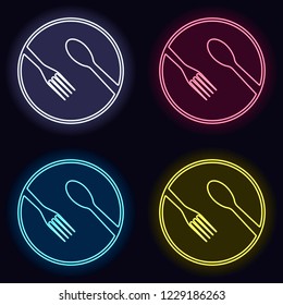 food tools. fork and spoon. Set of neon sign. Casino style on dark background. Seamless pattern