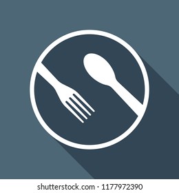 food tools. fork and spoon. White flat icon with long shadow on background