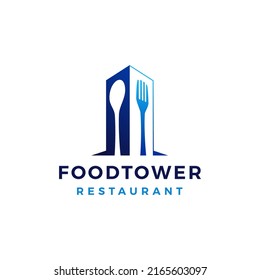 food tower building fork spoon restaurant logo vector icon illustration