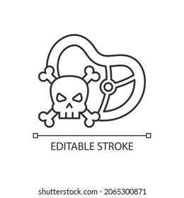 Food toxicity linear icon. Contaminated product. Infections and toxins. Foodborne illness. Thin line customizable illustration. Contour symbol. Vector isolated outline drawing. Editable stroke