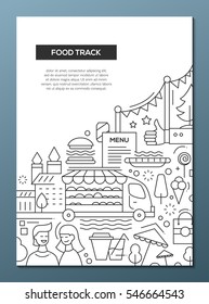 Food Track - vector simple line design brochure poster, flyer presentation template, A4 size layout. Fast food symbols