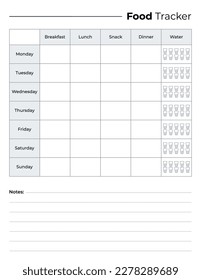 Food tracker logbook template, weekly meals tracker