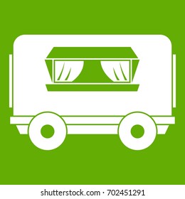 Food trailer icon white isolated on green background. Vector illustration