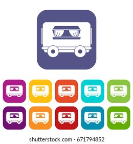 Food trailer icons set vector illustration in flat style In colors red, blue, green and other