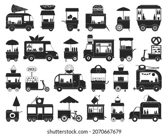 Food trailer vector black set icon. Isolated black set icon van restaurant.Vector illustration food trailer on white background.