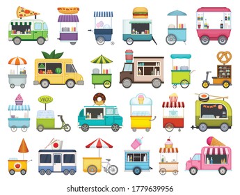 Food trailer vector cartoon set icon. Isolated cartoon set icon van restaurant.Vector illustration food trailer on white background.