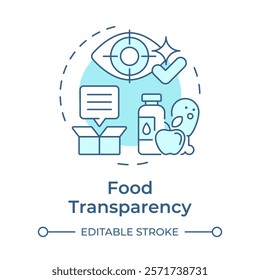 Food transparency soft blue concept icon. Products safety. Industry regulation, compliance. Round shape line illustration. Abstract idea. Graphic design. Easy to use in infographic, presentation