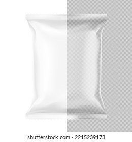 Bolsa de almohada transparente para la comida. Ilustración vectorial aislada en el fondo. Puede usarse para burlarse de tu diseño, promoción, adv.	