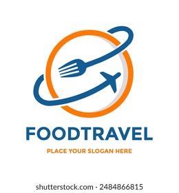 Food travel vector logo template. This design use fork and plane symbol. Suitable for business, culinary.